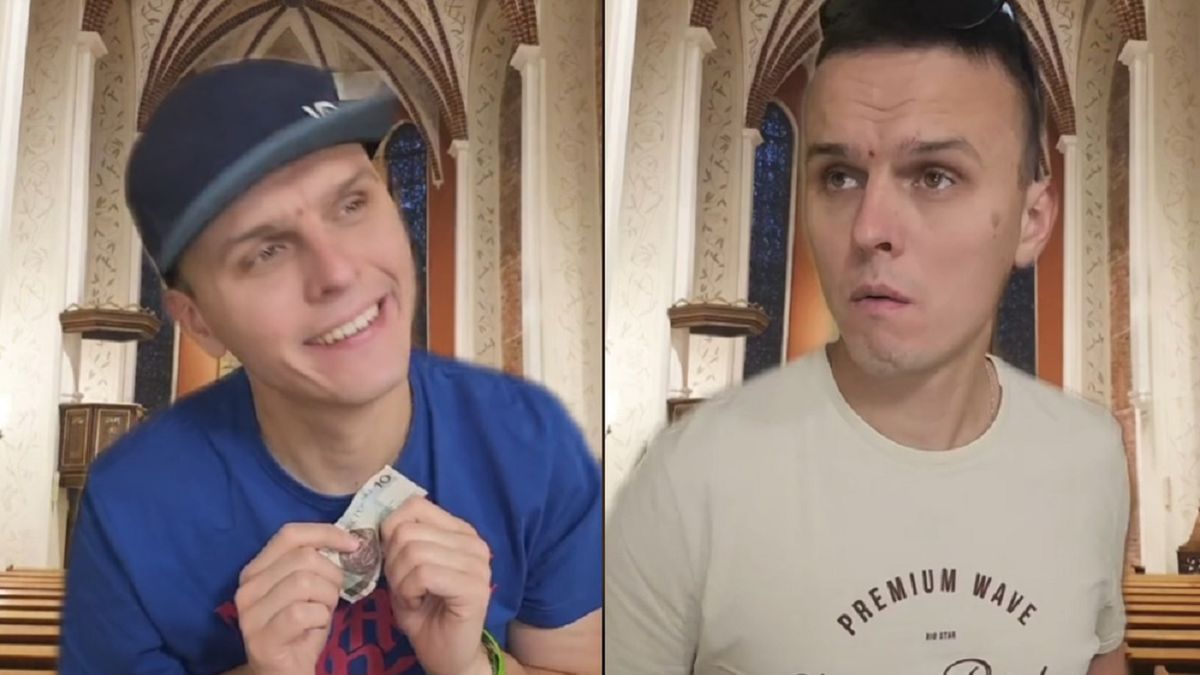 Ks. Rafał Główczyński w zabawny sposób parodiuje wiernych