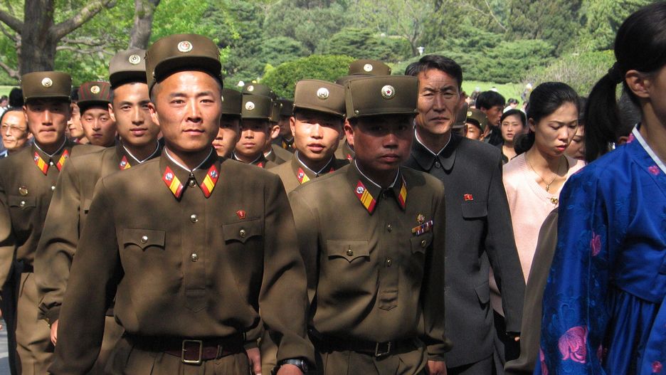 North Korea Daily Life
North Korean soldiers visit the Mangyongdae Native House (birthplace of late leader Kim Il-sung) to pay their respects in Pyongyang, May 4, 2005. (Photo by Yannis Kontos/Sygma via Getty Images)
Yannis Kontos
