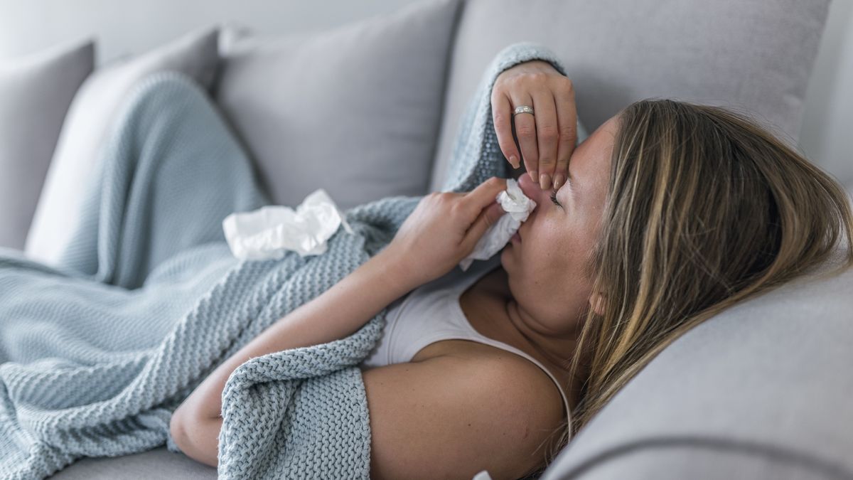 I just can't win this fight against flu
Sick Woman having Flu with Caught Cold. Sneezing into Tissue. Headache. Virus. Sick woman lying in bed with high fever. She is blowing nose. Photo of Young female Lying On Bed covered with a blanket  Infected With Allergy holding her head.
ljubaphoto
