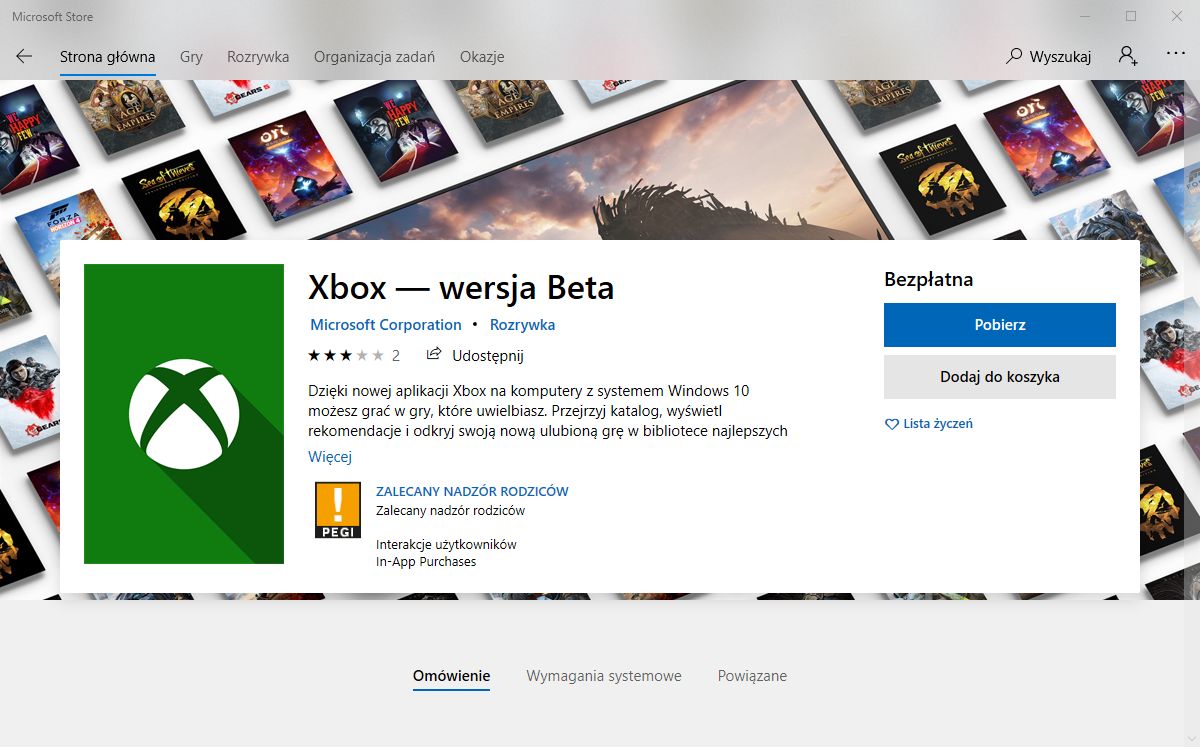 Aplikacja Xbox w sklepie Microsoft Store.