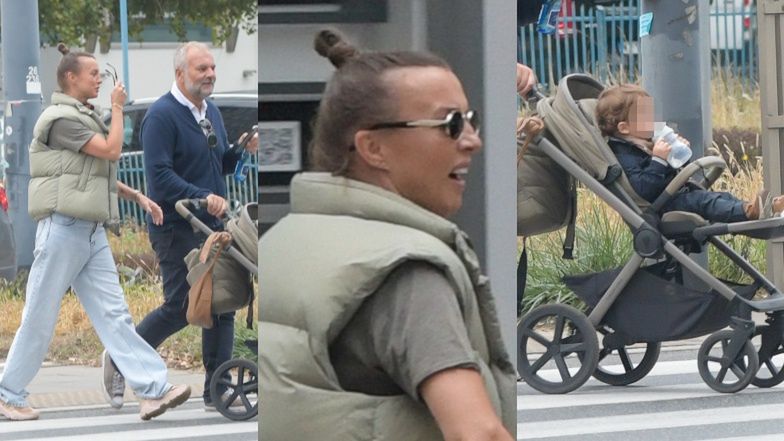 Katarzyna Sokołowska na spacerze z partnerem i synem 