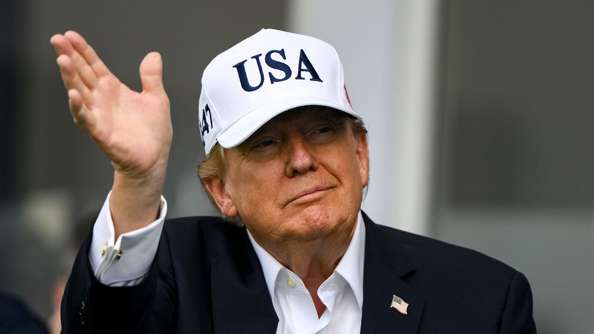 Clare , Ireland - 13 September 2026; US President Donald Trump during day four of the Amgen Irish Open Golf Championship 2026 at Trump International Golf Links in Doonbeg, Clare. (Photo By Brendan Moran/Sportsfile via Getty Images)