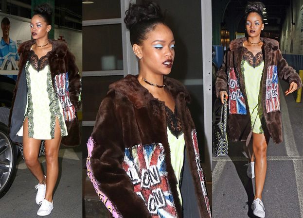 Rihanna w "koszulce nocnej" i futrze… (ZDJĘCIA)