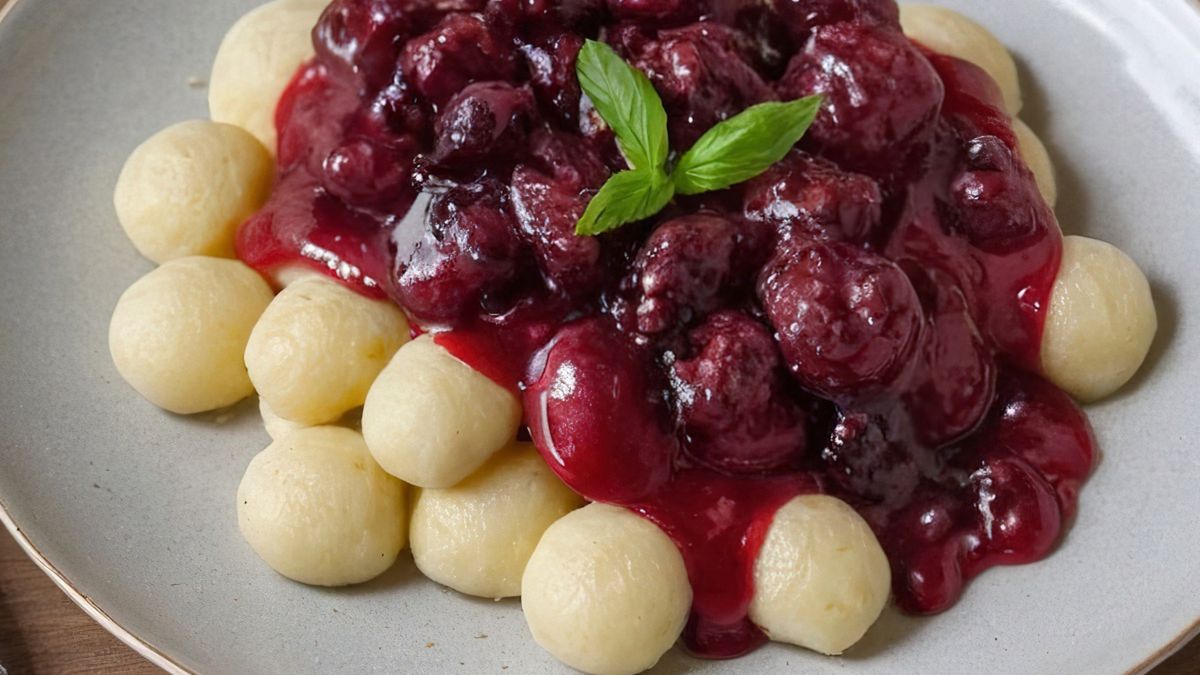 Makaron z sosem jagodowo-wiśniowym