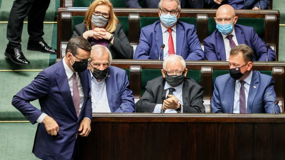 Sejm o stanie wyjatkowym06.09.2021 Warszawa Sejm 36. posiedzenie Sejmu IX kadencji   Fot. Jacek Dominski/REPORTER
n/z: Mateusz Morawiecki, Ryszard Terlecki, Jaroslaw Kaczynski, Mariusz BlaszczakJacek Dominski/REPORTER