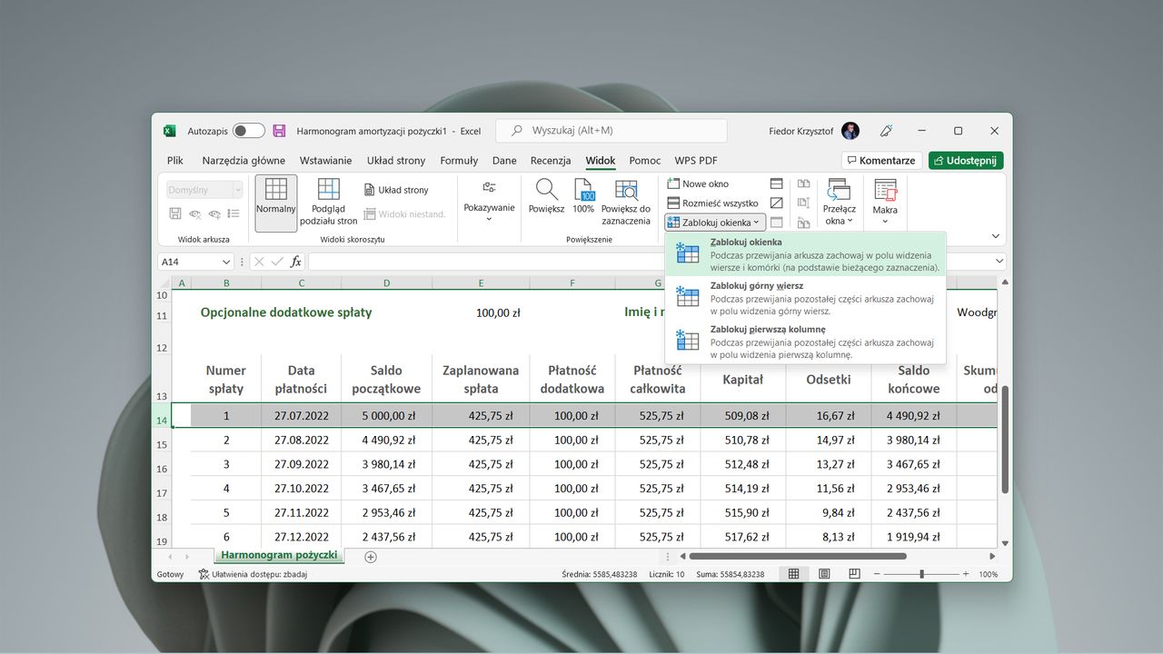 Microsoft Excel: jak zablokować wiersz?