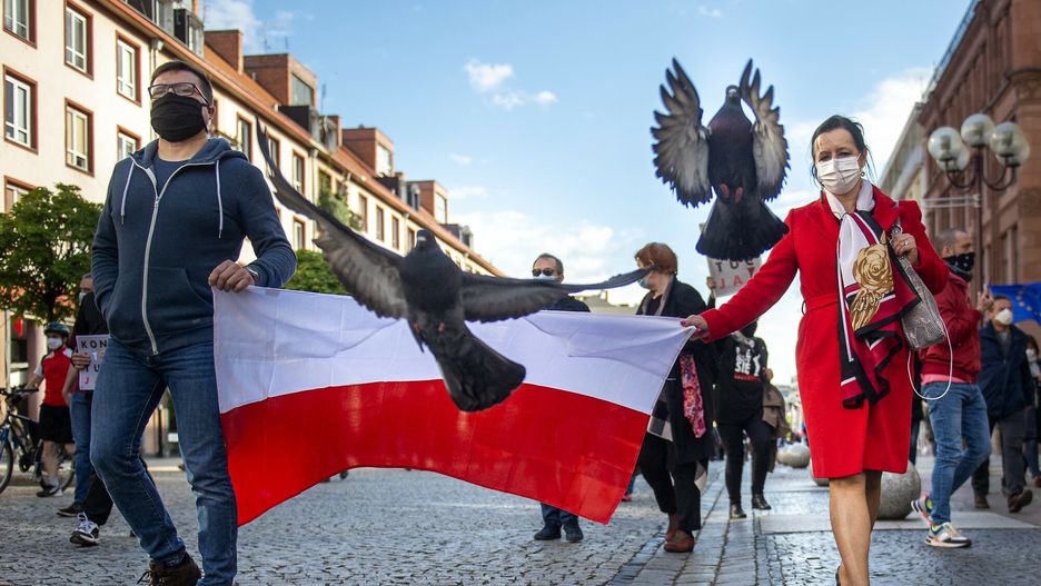 Maj 2020 roku. Wrocław, protest podczas pandemii koronawirusa.