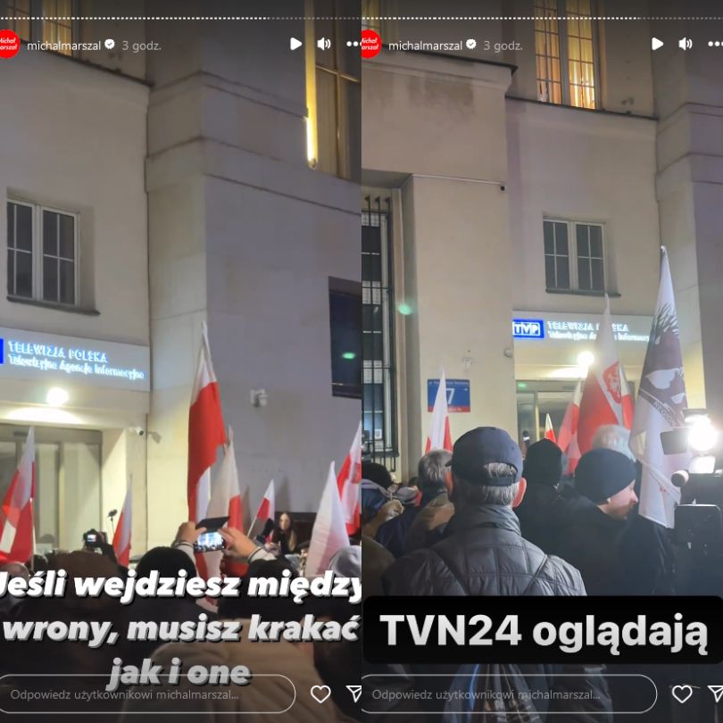 Michał Marszał relacjonuje protest w obronie TVP