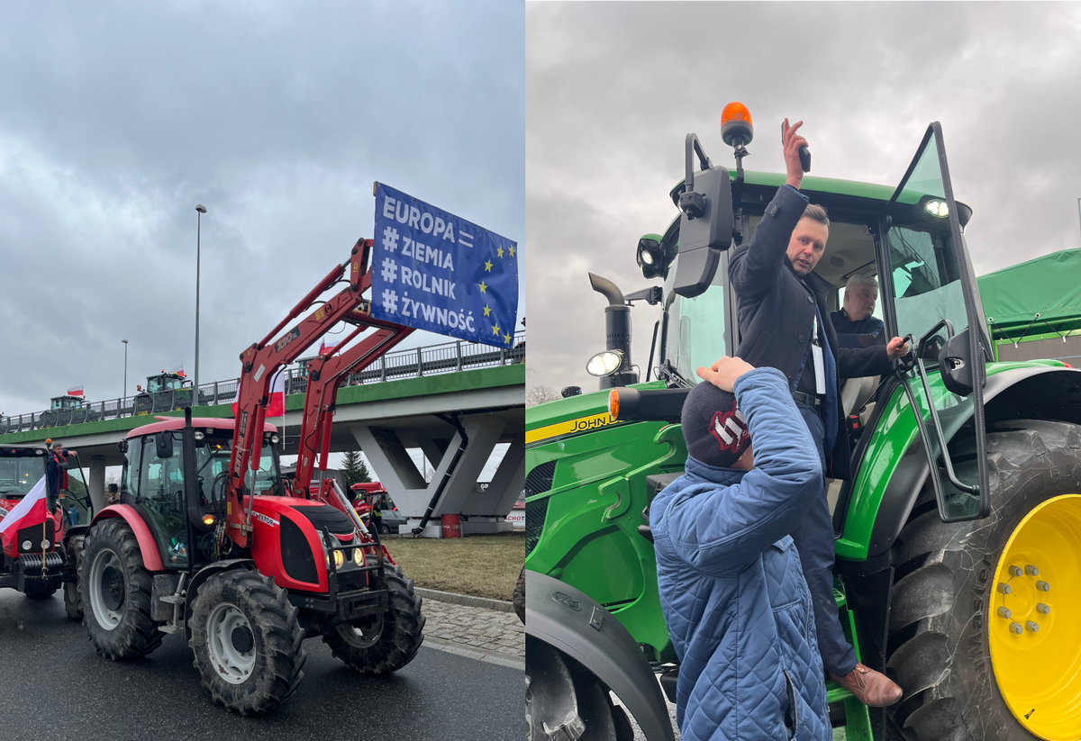 Protest rolników w Mińsku Mazowieckim koło Warszawy. Blokowali węzeł przy autostradzie A2