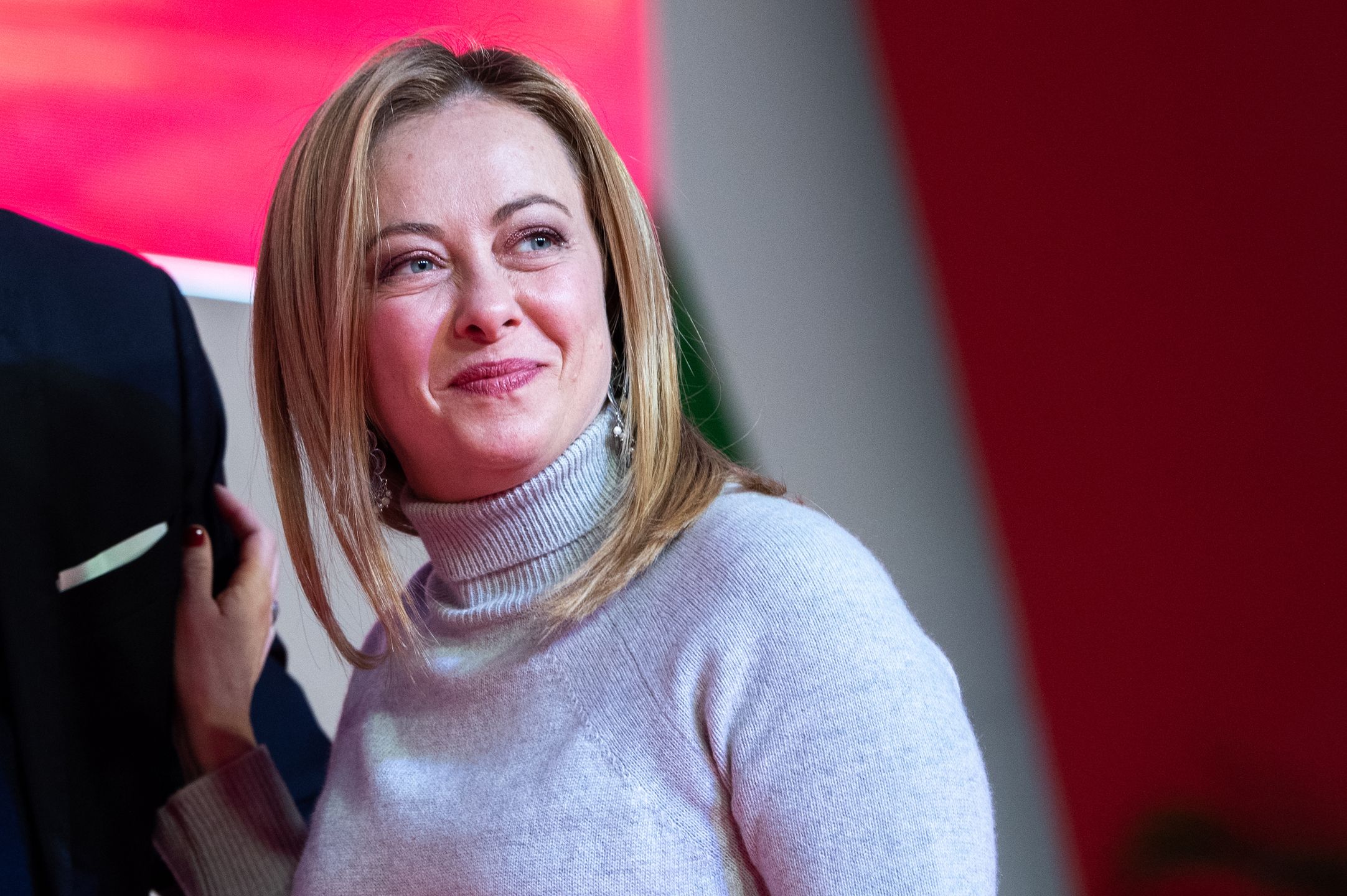 Italian Prime Minister and leader of Fratelli d'Italia Giorgia Meloni . During the party for the tenth anniversary of Fratelli d'Italia in Rome on 17 December 2022.  (Photo by Riccardo Fabi/NurPhoto via Getty Images)
