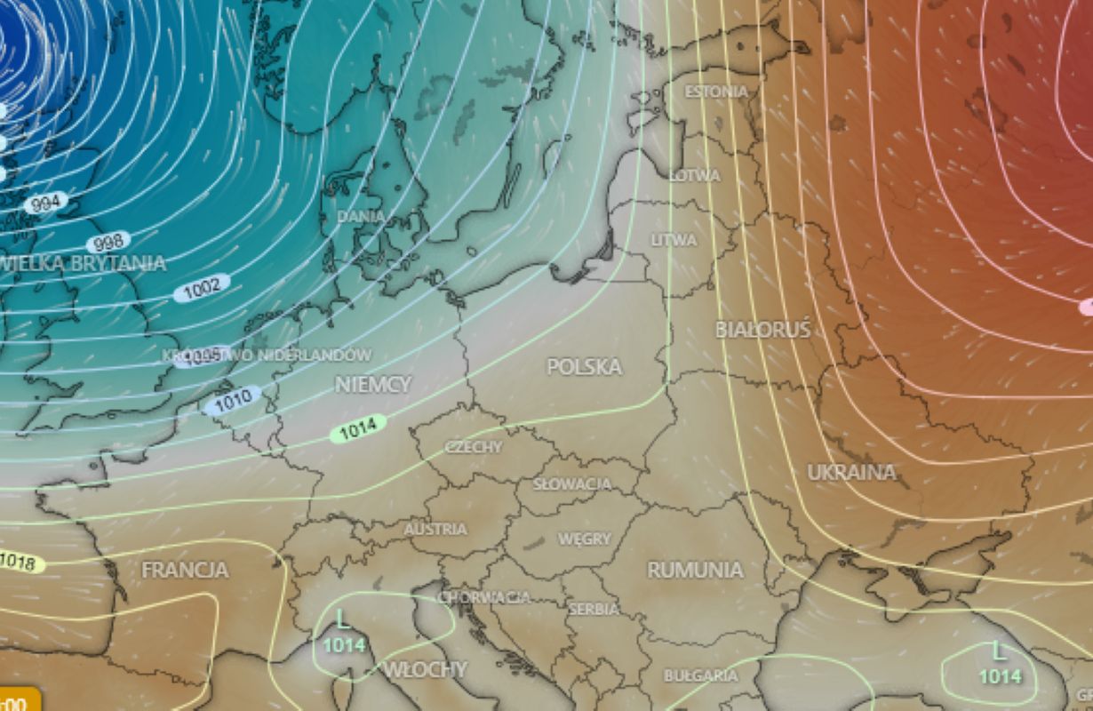 Na zachodzie niż na wschodzie wyż. Polska pośrodku