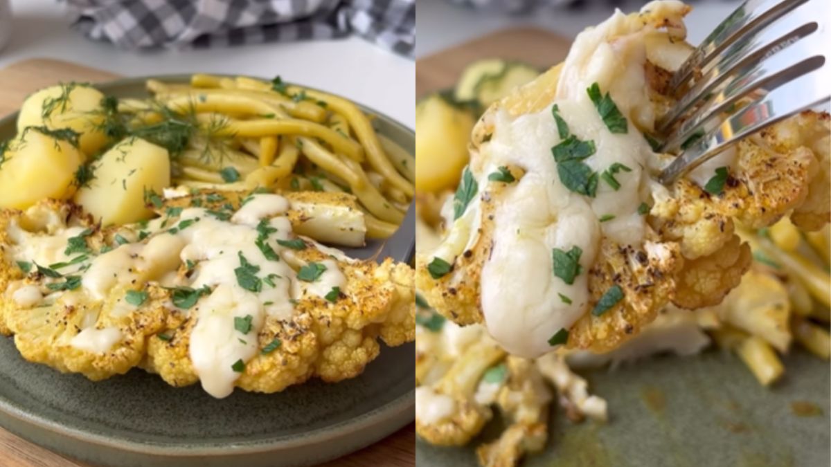 Zamiast polewać masłem, kroję na plastry i smaruję marynatą. Genialny patent na kalafiora