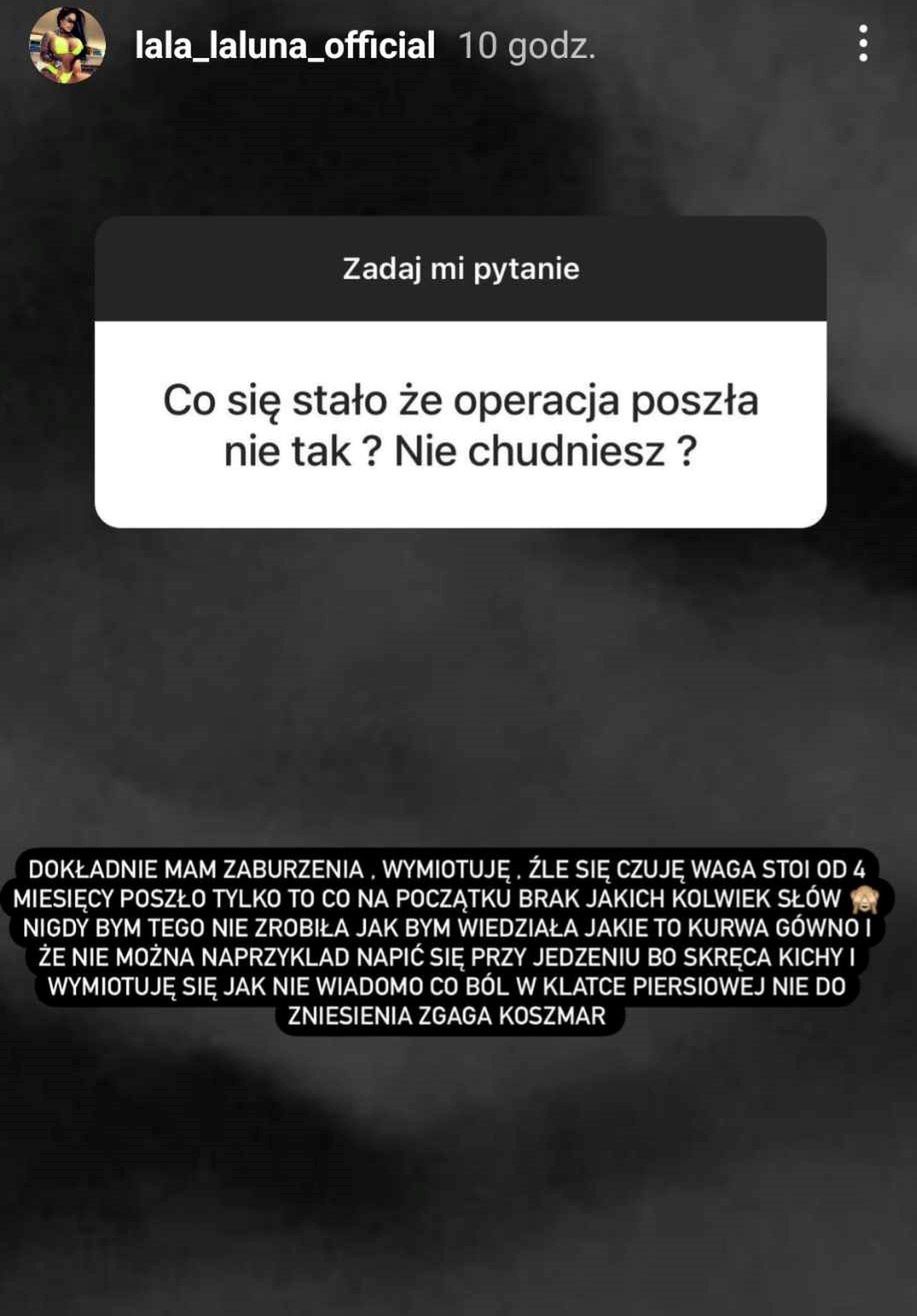 Laluna Unique żałuje operacji zmniejszenia żołądka
