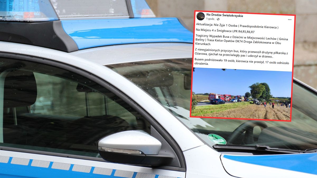 Tragiczny wypadek w Świętokrzyskiem. Nie żyje jedna osoba, 17 jest rannych 