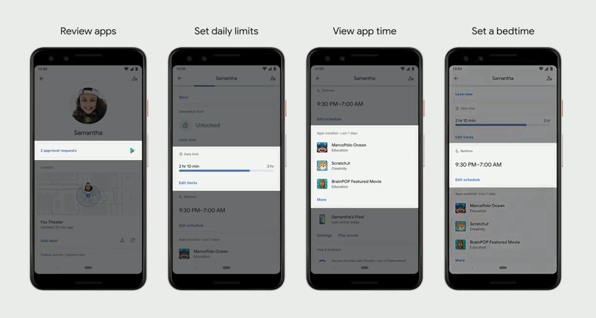 Ustawienia kontroli rodzicielskiej, fragment prezentacji Google I/O 2019, źrodło: Google.
