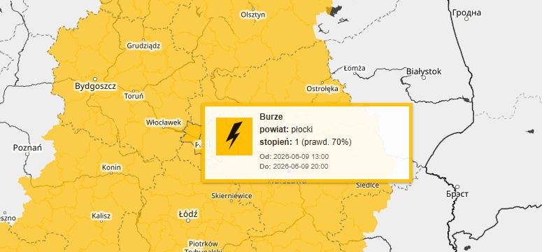 Burze nad Mazowszem. Wydano ostrzeżenie meteorologiczne pierwszego stopnia!