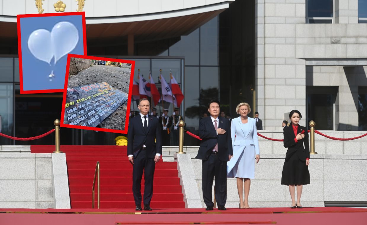 "Propaganda leaflets" from North Korea over the presidential palace in Seoul. A balloon exploded on the day of the Polish presidential couple's visit.