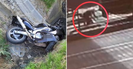 Motocyklista nagrany. Sceny na drodze. Finał pod ciężarówką