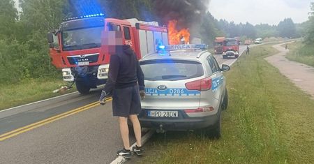 Pożar ciężarówki na trasie Włodawa-Okuninka