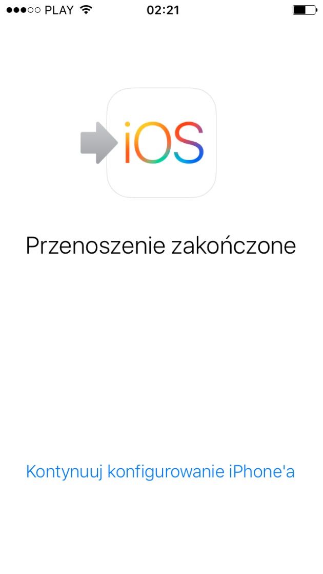 przenoszenie zakonczone iPhone