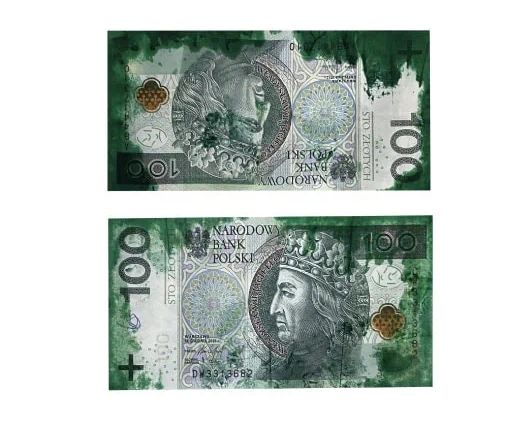 Banknoty zniszczone atramentem przez system IBNS przy próbie kradzieży.