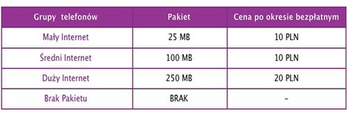 Internet w Telefonie - zasady przyznawania pakietów 2