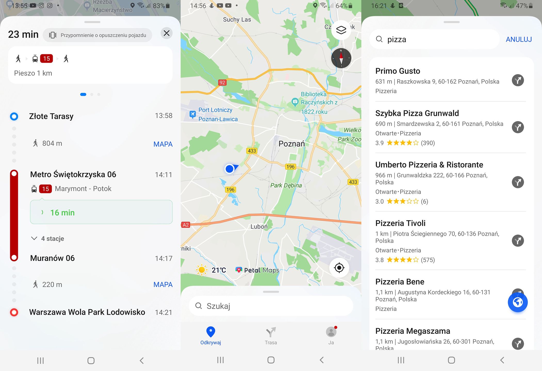Mapy Petal oferują nawet informacje o spalonych kaloriach