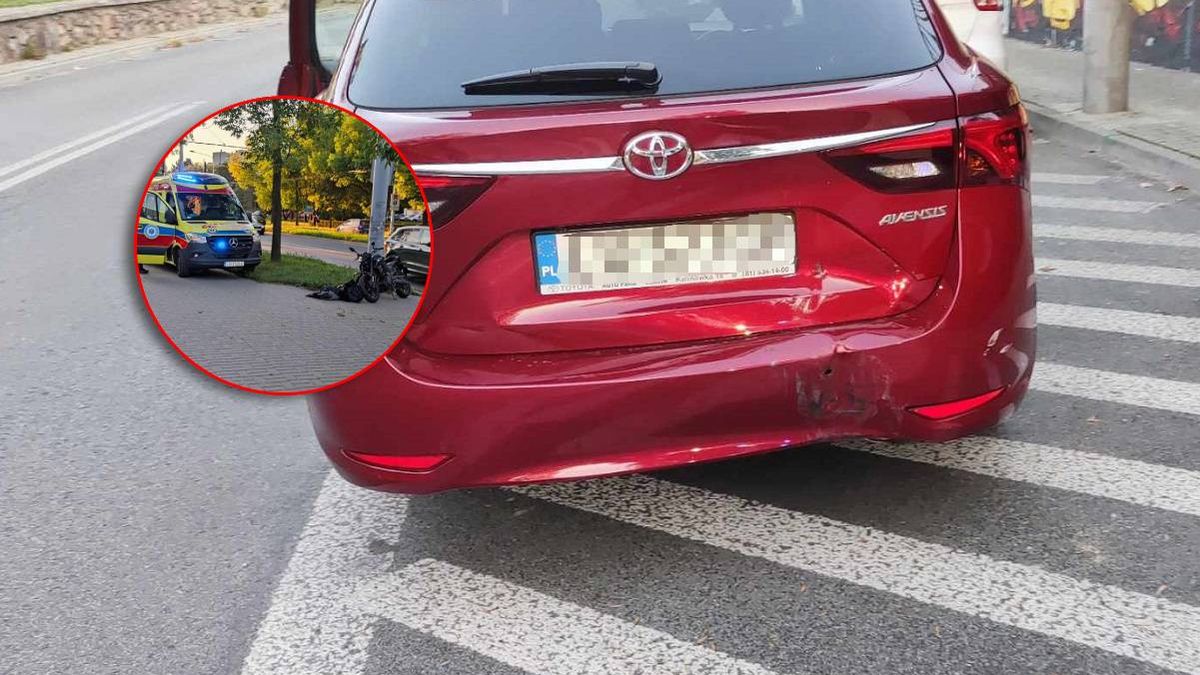 Motocyklistka wjechała w toyotę przed przejściem dla pieszych