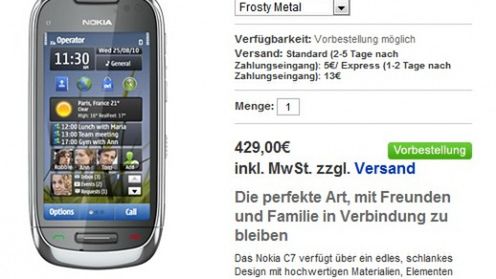 Nokia C7 w przedsprzedaży... drożej, niż zapowiadano 1