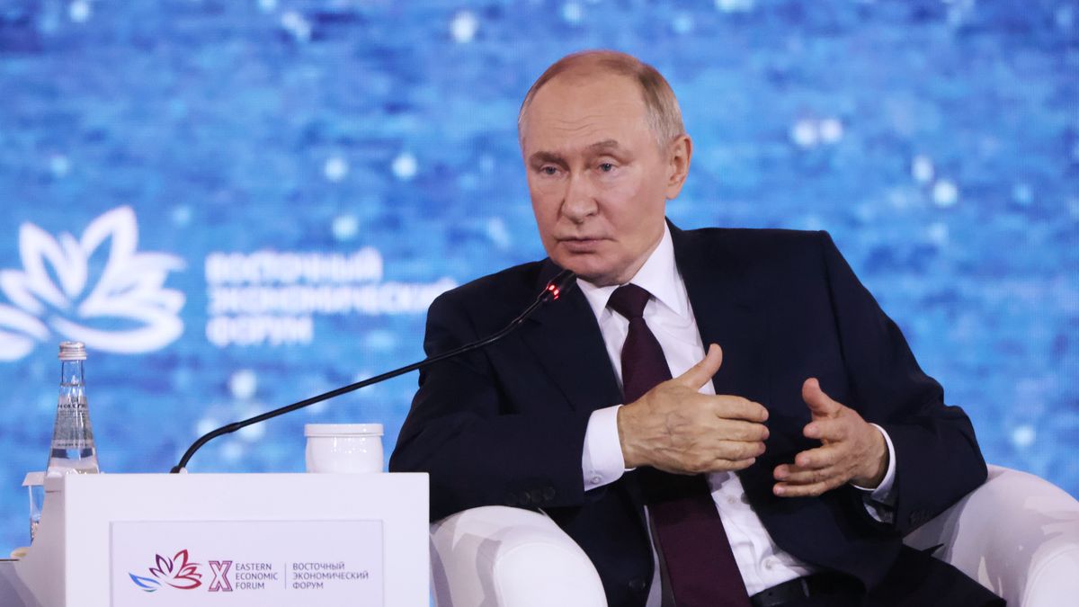 VLADIVOSTOK, RUSSIA - SEPTEMBER 5: (RUSSIA OUT) Russian President Vladimir Putin speaks during the plenary session of the 10th Eastern Economic Forum, on September 5 2025, in Vladivostok, Russia. Putin arrived in Vladivostok for a two-day trip to attend an annual Eastern Economic Forum. (Photo by Contributor/Getty Images)