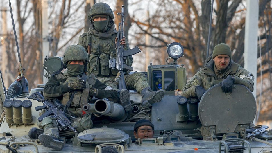 Volnovakha, which fell under the control of RussiaVOLNOVAKHA, UKRAINE - MARCH 26: Russian soldiers are seen on a tank in Volnovakha district in the pro-Russian separatists-controlled Donetsk, in Ukraine on March 26, 2022. Volnovaha, one of the 18 regions of Donetsk in eastern Ukraine, has been under the control of the Russian Armed Forces and the pro-Russian separatist in Donetsk since March 11. (Photo by Sefa Karacan/Anadolu Agency via Getty Images)Anadolu Agencydamage, march