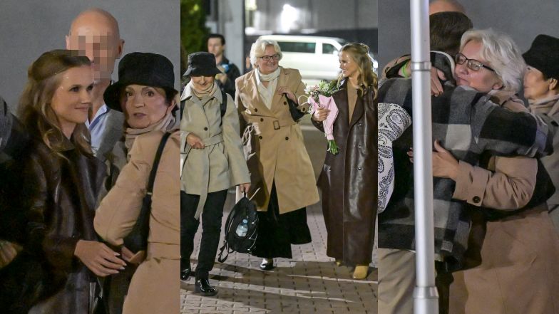 Agnieszka Kaczorowska i Marcin Rogacewicz z mamami przed studiem