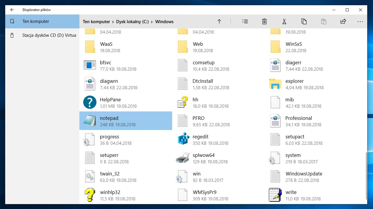 Eksplorator plików UWP w Windows 10 Redstone 5.