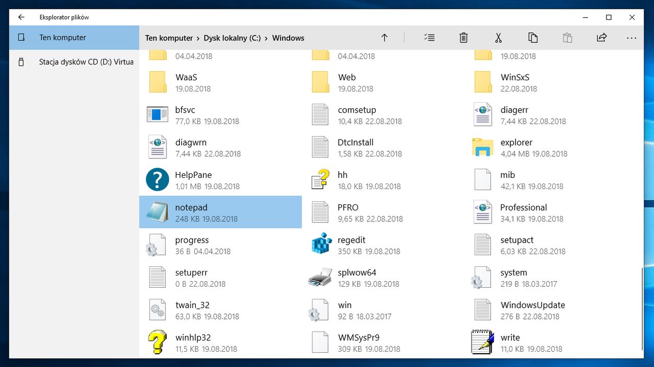 Eksplorator plików UWP w Windows 10 Redstone 5.