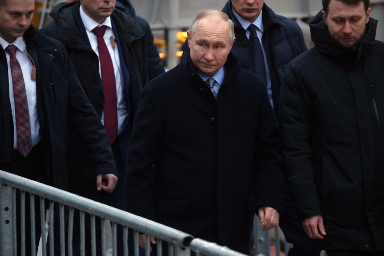 SAINT PETERSBURG, RUSSIA - JANUARY 26 (RUSSIA OUT) Russian President Vladimir Putin leaves the ceremony at the Baltic Shipyard to start construction of the nuclear icebreaker Leningrad, January,26,2024, in Saint Petersburg, Russia. President Putin is having a four-day trip to Saint Petersbirg prior to the 2024 Presidential Elections. (Photo by Contributor/Getty Images)