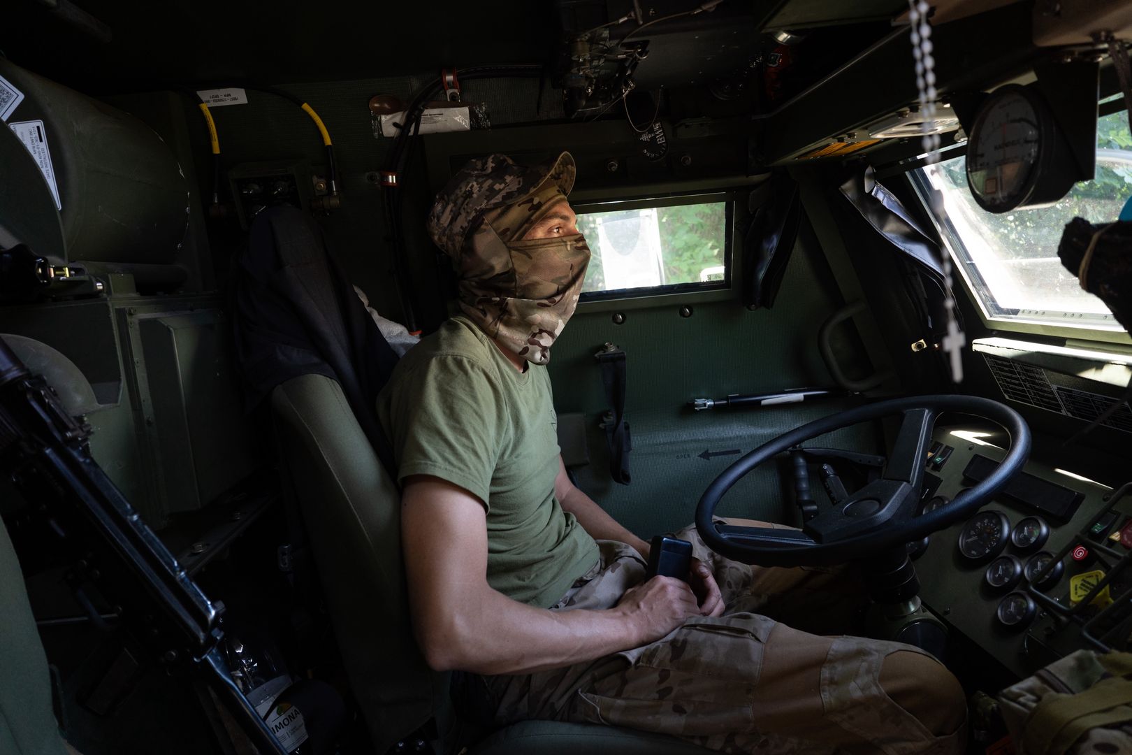 EASTERN UKRAINE , UKRAINE - JULY 1: A Ukrainian serviceman as seen on his usual position in a HIMARS vehicle in Eastern Ukraine, on July 1, 2022.(Photo by Anastasia Vlasova for The Washington Post via Getty Images)