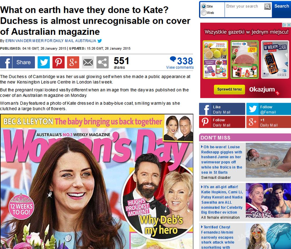 Kate, Duchess of Cambridge almost unrecognisable on Woman's Day cover - Daily Mail Online