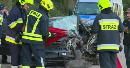 Małoletni uciekał przed policją, rozbił się na drzewie. Groźny wypadek pod Kaliszem