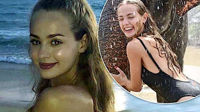 Wiktoria Gąsiewska na plaży przytula się do słonia