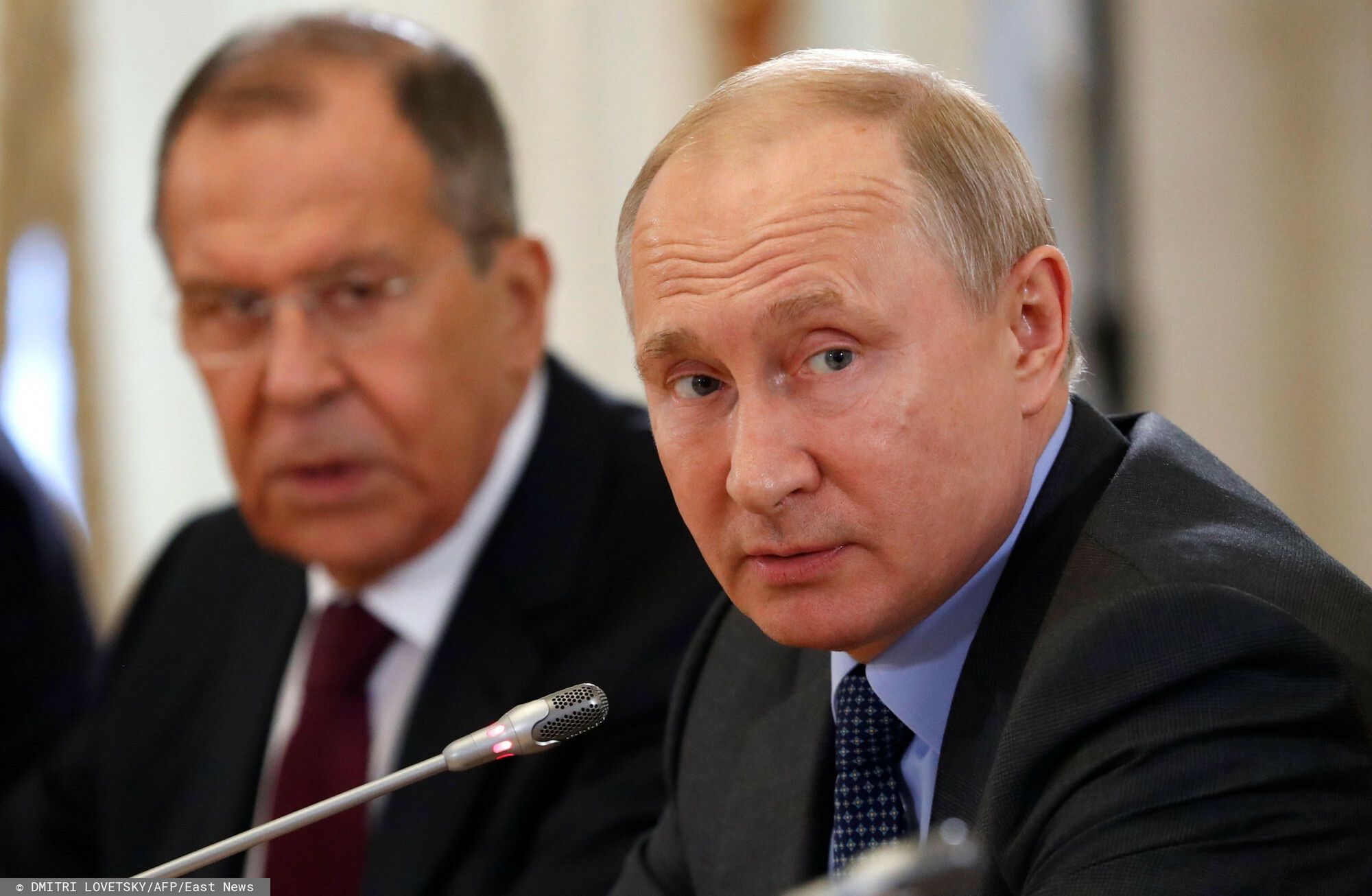 Temporary
Russian President Vladimir Putin (R), accompanied by Foreign Minister Sergei Lavrov, meets with Slovak Prime Minister on the sidelines of the St. Petersburg International Economic Forum (SPIEF) at the Konstantin (Konstantinovsky) Palace outside Saint Petersburg on June 6, 2019. (Photo by Dmitri Lovetsky / POOL / AFP)
DMITRI LOVETSKY