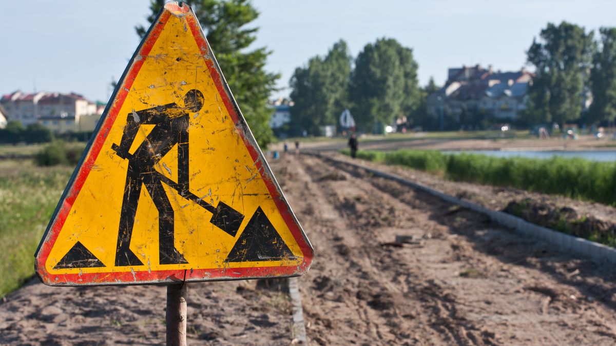 droga, budowa, ulica, plac budowy, chodnik, znak, znak drogowy