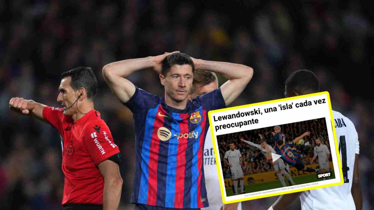 Robert Lewandowski podczas El Clasico oraz artykuł Sportu