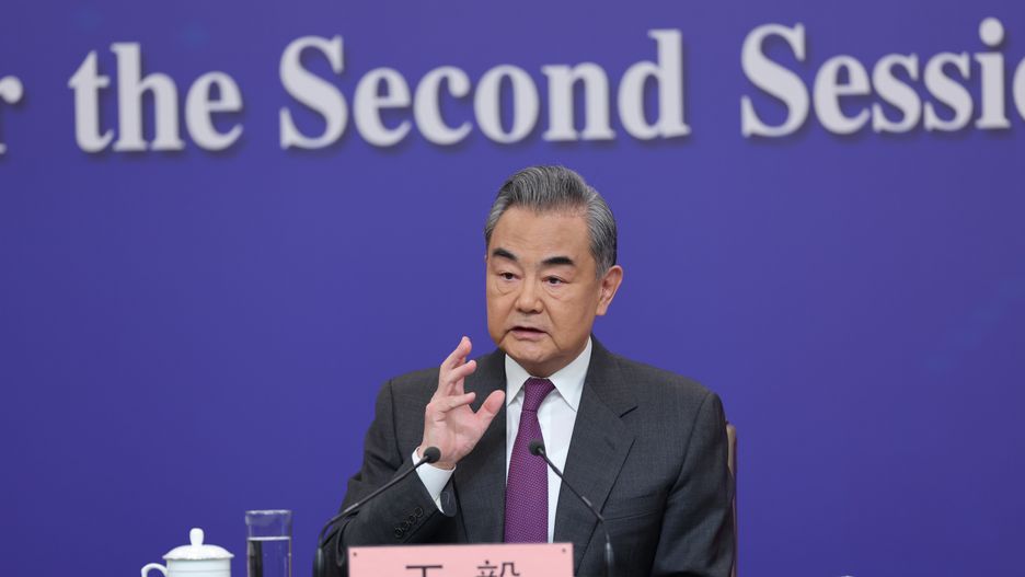 BEIJING, CHINA - MARCH 07: Chinese Foreign Minister Wang Yi attends a press conference on China's foreign policy and foreign relations on the sidelines of the second session of the 14th National People's Congress (NPC) on March 7, 2024 in Beijing, China. (Photo by VCG/VCG via Getty Images)