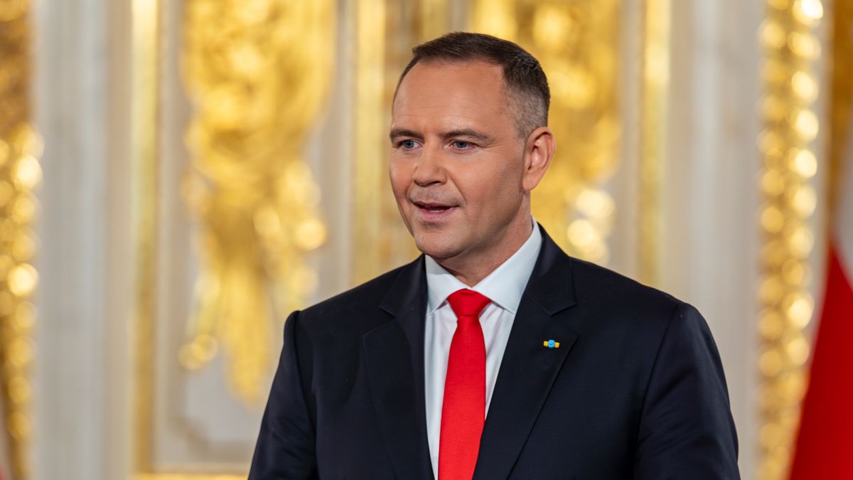 Karol Nawrocki, Poland's president, during his ceremony of investiture at the Royal Castle in Warsaw, Poland, on Wednesday, Aug. 6, 2025. Nawrocki, the nationalist outsider who scored a shock victory in June's runoff for president, was inaugurated on Wednesday, setting up a battle with Tusk's pro-EU administration. Photographer: Damian Lemanski/Bloomberg via Getty Images