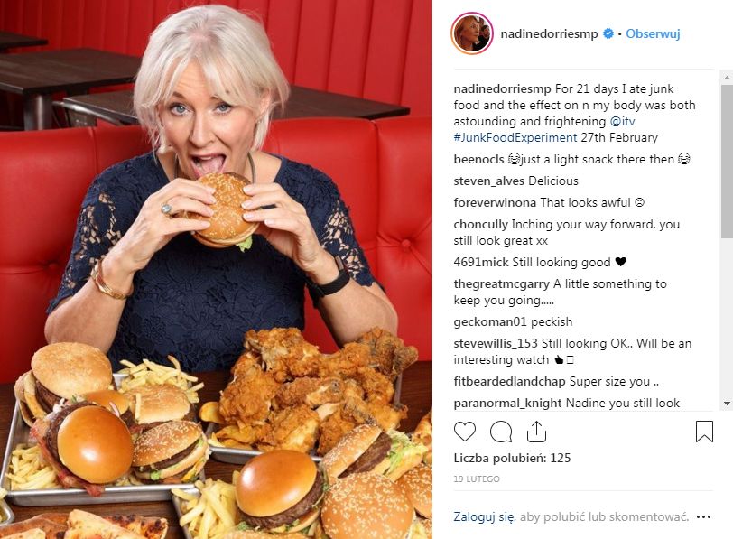 The Junk Food Experiment. Znani Brytyjczycy na wysokokalorycznej diecie [instagram.com]