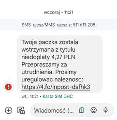 Przykładowe fałszywe SMS-y o paczkach