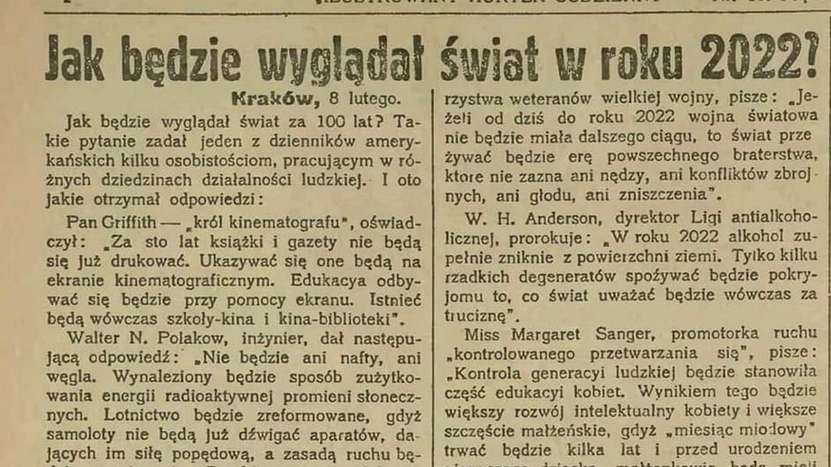 Gazeta sprzed stu lat opisała rozważania na temat 2022 roku