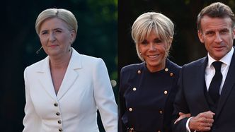 Agata Duda w czarnej spódnicy i w białej marynarce u boku męża na szczycie NATO. Przyćmiła Brigitte Macron?