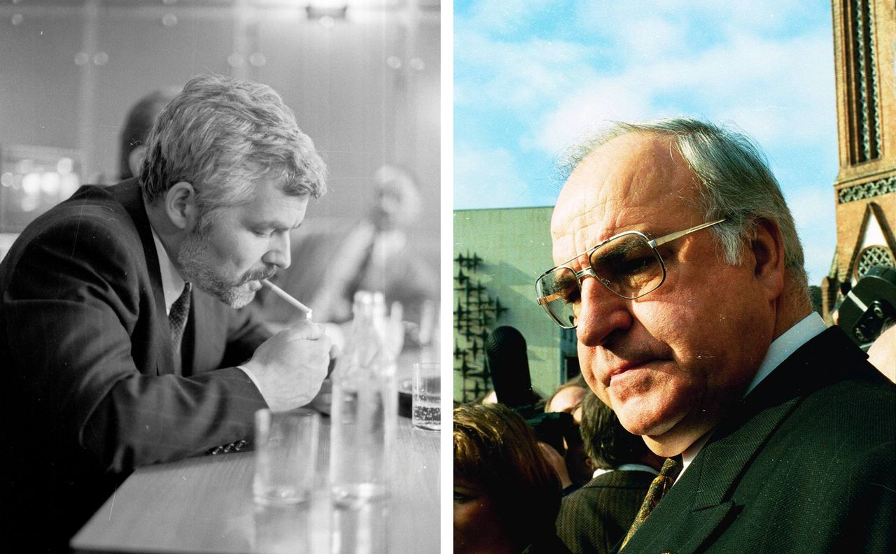 Jan Krzysztof Bielecki w 1992 roku w Raciborzu i Helmut Kohl w 1990 r. w Warszawie