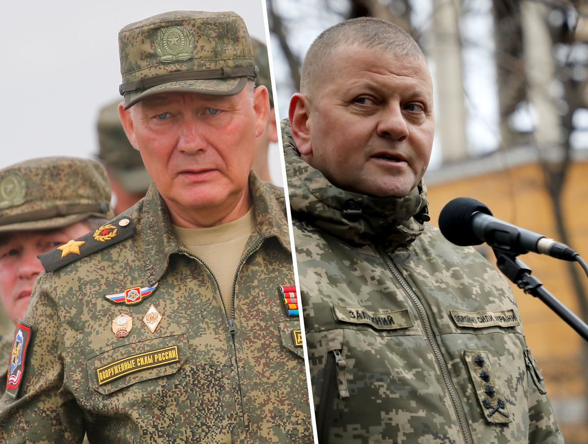 Generał rosyjskiej armii Aleksandr Dwornikow (po lewej) i dowódca wojsk ukraińskich  Walerij Załużnyj